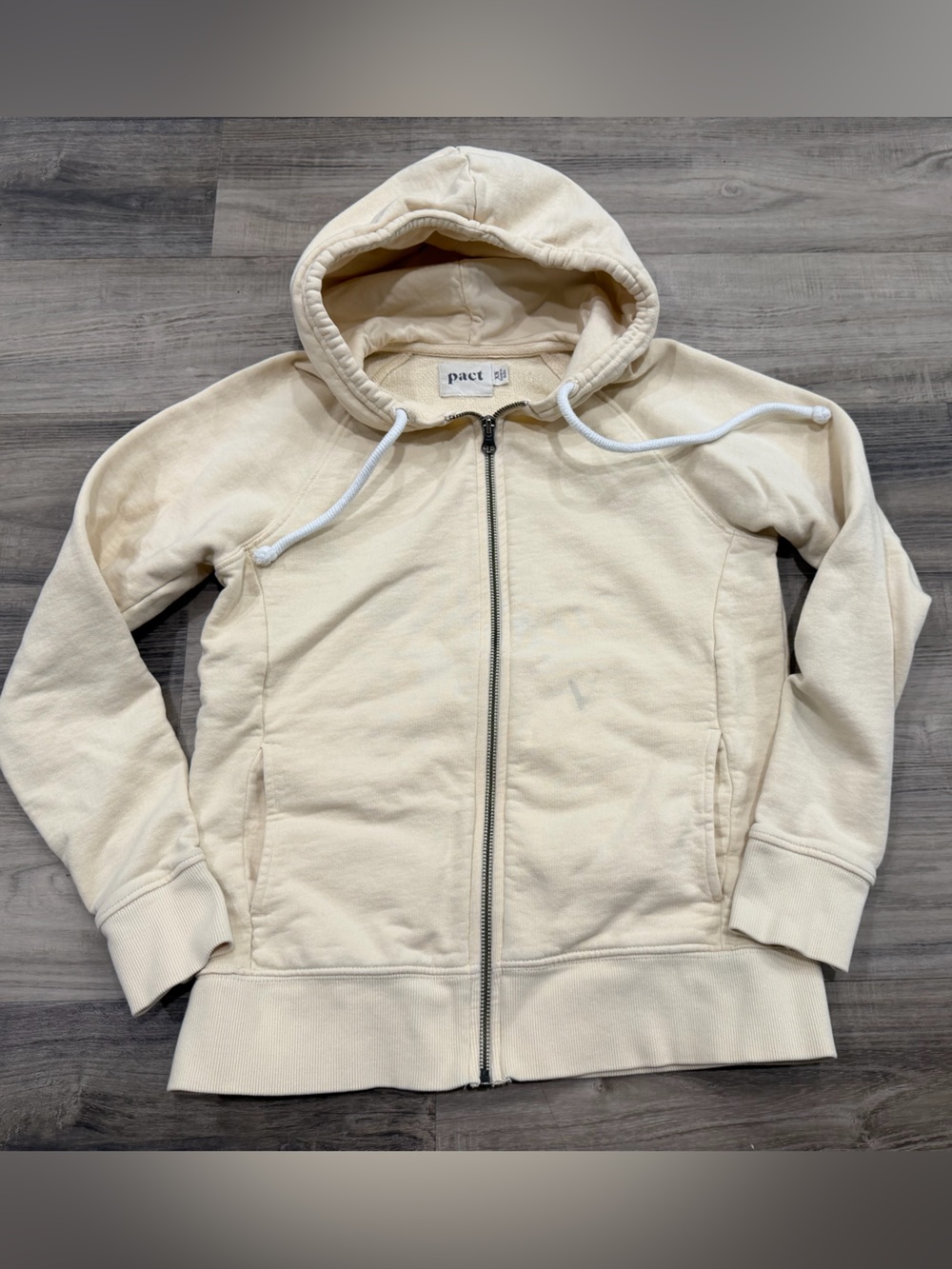 Pact Organic Cotton Full Zip Hoodie Cream Ivory Sustainable